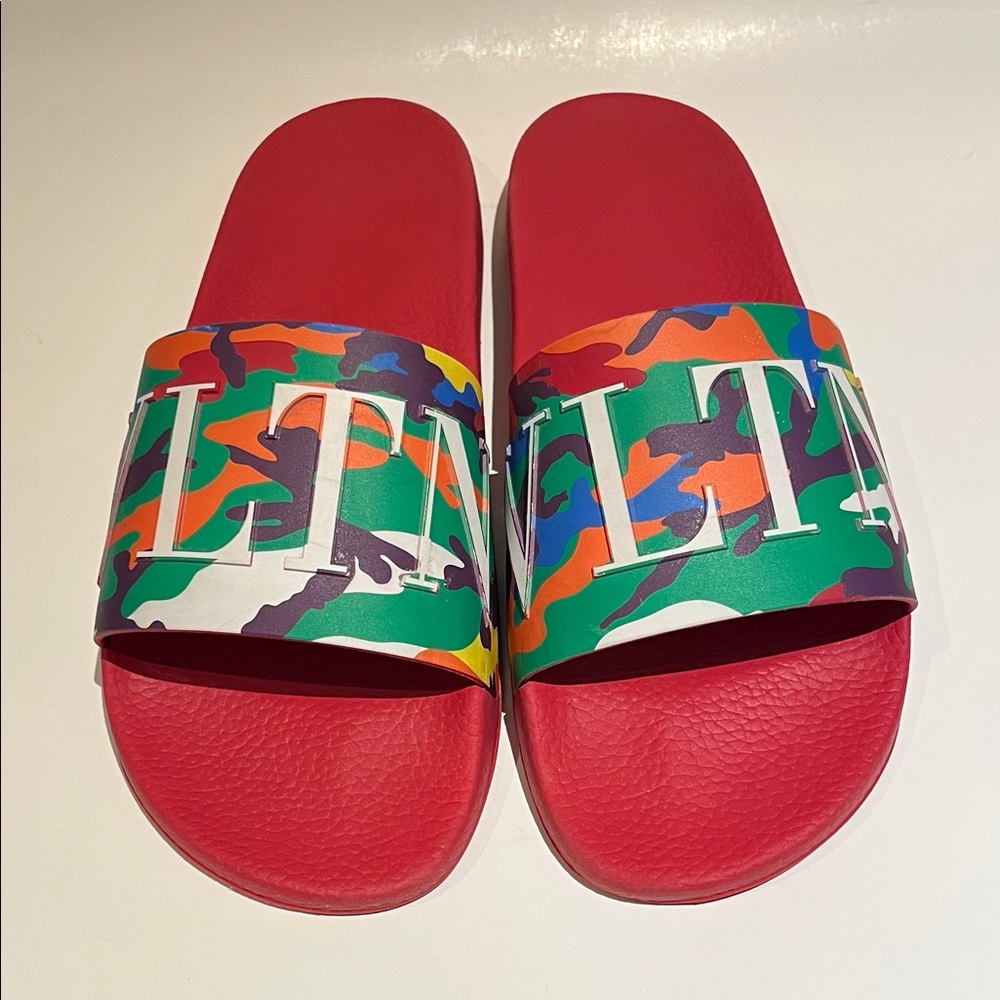 Valentino Garavani Red Camouflage Slide Sandals